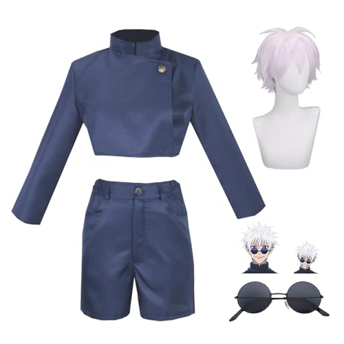 Tongyundacheng Herren Gojo Satoru Cosplay Kostüm High School Uniform Top Shorts Anzug für Halloween Maskerade Party Kostüm von Tongyundacheng