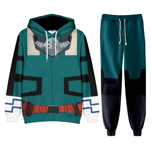 Tongyundacheng MHA Anime Kapuzenpullover und Sweatpants für Kinder Cosplay Midoriya Izuku Sweatshirt mit Kapuze 3D Printed Hoodie Jogger 110-160 cm von Tongyundacheng