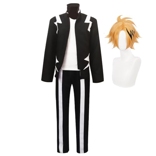 Tongyundacheng My Hero Academia Kaminari Denki Cosplay Kostüm Herren Uniform Outfits Schwarz Jacke Hose Set mit Perücke für Halloween Party von Tongyundacheng