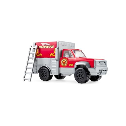 Tonka Steel Klassiker, Feuerwehr-Rettungswagen, Kinderbauspielzeug für Jungen und Mädchen, Fahrzeugspielzeug für Spielen, motorische Entwicklung für Kinder im Alter von 3+ Jahren, Basic Fun 06258 FFP von Tonka