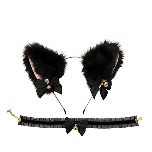 Tonone Katzenohren Haarschmuck, Katze Ohr Stirnband Haarband, Halskette Katze Cosplay Set, Cat Ears Headband Haarschmuck, mit Glöckchen Kragen Halskette Halsband, für Karneval Kinder Erwachsene von Tonone