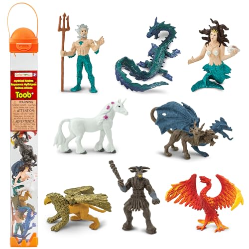 Toob Safari Ltd. Mythical Realm 8 Minifiguren: Chimera, Griffin, Phönix, Einhorn, Seedrache, Minotaurus, Poseidon, Meerjungfrau, Mythologie, pädagogisches Spielzeug für Jungen, Mädchen und Kinder ab von Safari Ltd.