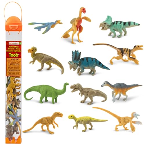 Safari Ltd. Gefiederte Dinosaurier Toob 681904- 12x handbemalte Sammelfiguren in Tube-Apatosaurus, Triceratops, Iguanodon, Corythosaurus, Stegosaurus, Ankylosaurus, Tyrannosaurus rex, Dimetrodon, Velociraptor, Spinosaurus, Diplodocus und Pteranodon von Safari Ltd.