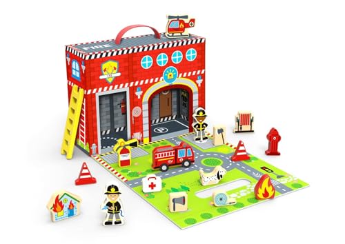 TOOKY 921 TY203 EA Wooden Fire Station Box, Multi-Colored von Tooky Toy