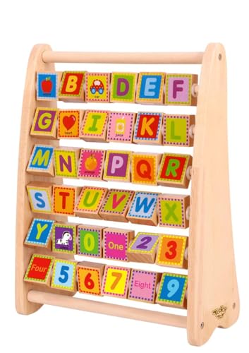 Tooky Toy Alphabetischer und numerischer Abakus - Lernspielzeug aus buntem Holz zum Lernen des Alphabets - Entwicklung der kognitiven und sprachlichen Fähigkeiten für Kinder +24 von Tooky Toy