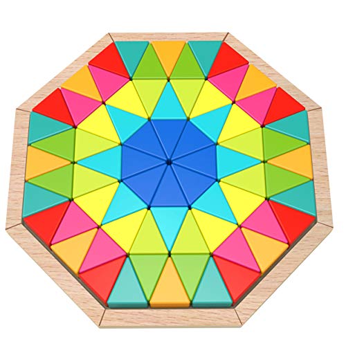 Tooky Toy Octagon Puzzle - Kinder-Spielzeug Geometrie Holz-Puzzle Farben-Spiel Holzspielzeug - buntes Oktagon Puzzle für Kinder TK15141 mehrfarbig von Tooky Toy