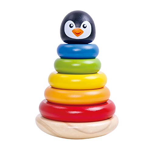 Tooky Toy Pinguin aus Holz | Formen zum Stapeln | Holzfigur | Tiere aus Holz | Babyspielzeug | Spielzeug | Krabbelspiel | Holzringe | ca.5 x 13 cm TKB502 Mehrfarbig von Tooky Toy