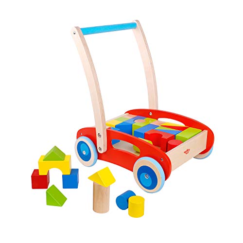 Tooky Toy Spiel-Und Lauflernwagen Bunten Bausteinen Aus Holz-Ihr Kind Lernt Spielend Leicht Das Laufen-Ca. 35 x 29 x 40 cm von Tooky Toy