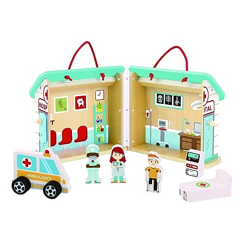 Tooky Toy Zusammenklappbares Krankenhaus aus Holz von Tooky Toy