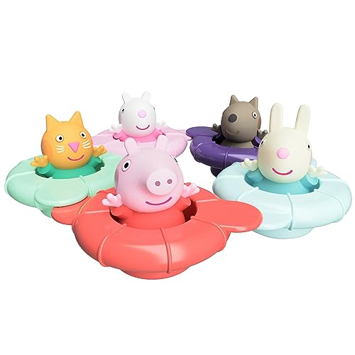 TOMY Toomies Peppa's Pool Party - 5 verbindende Ringbecher mit 5 Peppa Pig & Friends Water Squirter Babyspielzeug – Badewannenspielzeug +18 Monate - Baby Badespielzeug & Planschbecken Spielzeug von Toomies