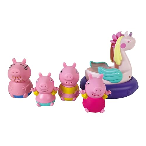 TOMY Toomies Papa Wutz, Mama Wutz, Peppa & George Badespritzer & Peppa's Einhorn, Baby-Badespielzeug, spaßiges Bade-Accessoire und Wasserspiel für Kinder, geeignet für Kleinkinder ab 18 Monaten von Toomies