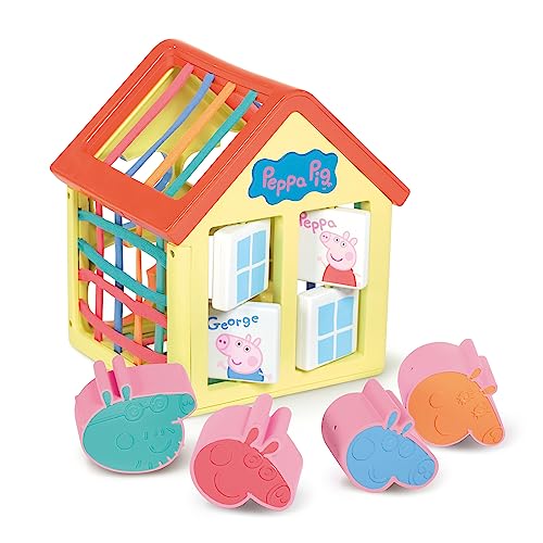 Toomies E73528 Tomy Activity Sensory Peppa Pig Haus mit drehbaren Fenstern, Stretchy Webs, Block Peppa Pig Shape Sorter-+Spielzeug ab 18 Monate Spielmatte & Activity Table Baby lernspielzeug von Toomies