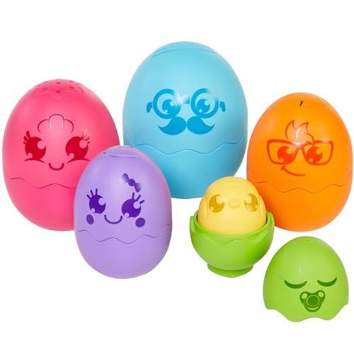 Toomies Tomy Hide & Squeak Nesting Eggs - Familie von 5 Eiern Baby Spielzeug m. Quietschküken in der Mitte - Bad & Sandkasten Baby Sensory Toys - Shape Sorter Babyspielzeug 6 Monate bis 36 Monate von Toomies