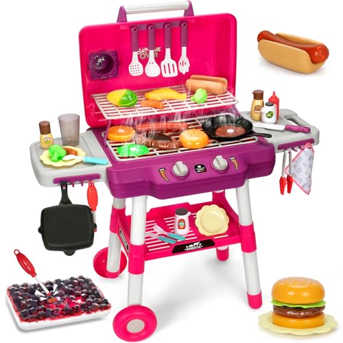 Kinderspiel-Küchenspielzeug, Kinder-Grill-Spielset mit Rauch-Sound-Licht, 2-lagiges Grillspielzeug mit Rädern, Outdoor-Spiel, Lebensmittelspielzeug, Kochset für Kleinkinder 3–5, Geburtstag für Jungen Kinderspiel-Küchenspielzeug, Kinder-Grill-Spielset mit Rauch-Sound-Licht, 2-lagiges Grillspielzeug mit Rädern, Outdoor-Spiel, Lebensmittelspielzeug, Kochset für Kleinkinder 3–5, Geburtstag für Jungen von TooyBing
