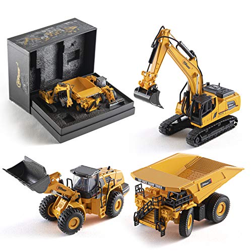 Top Race Diecast Construction Bagger, Muldenkipper und Frontlader-Modell Spielzeug 3er Set 1:60 - Realistische Konstruktionsmodelle mit Geschenkbox für Kinder, Erwachsene, Sammler und Ornamente von Top Race