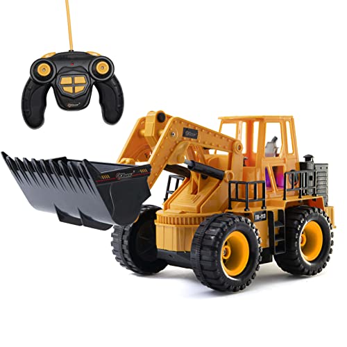 Top Race Ferngesteuerter Bagger Frontlader Voll funktionsfähiger RC Traktor Frontlader Ferngesteuerter Traktor 5 Kanal Bagger Spielzeug Baulastwagen Spielzeug Kindertraktor für Jungen und Mädchen von Top Race