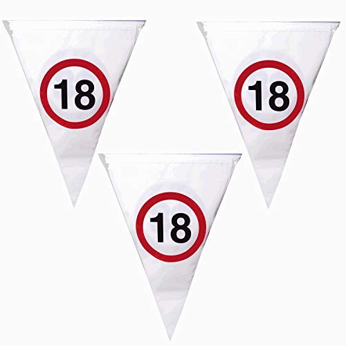 Top Ten 4 Meter Wimpelgirlande Verkehrsschild 18, 10 Wimpel 19x 21cm Geburtstag Party von Top Ten