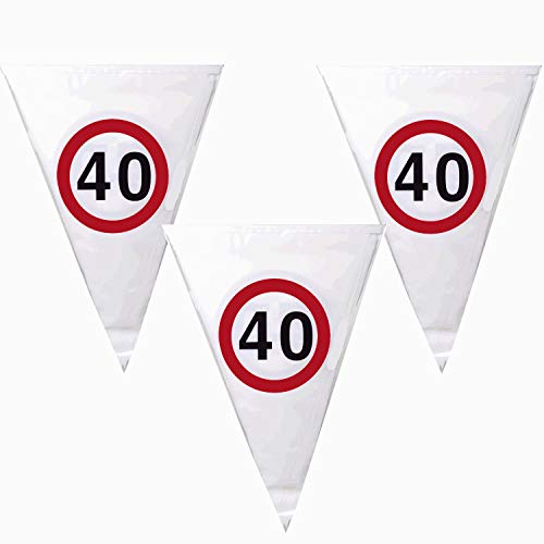 Top Ten 4 Meter Wimpelgirlande Verkehrsschild 40, 10 Wimpel 19 x 21cm Geburtstag Party von Top Ten