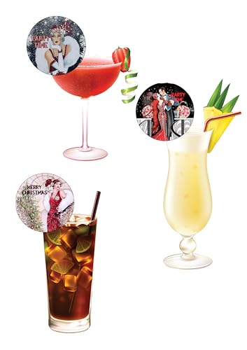 15 vorgeschnittene Art-Deco-Weihnachtsparty-Dekorationen aus essbarem Oblatenpapier, für Cocktails, Getränke, Champagner, Prosecco, 5 cm Kreise von Top That