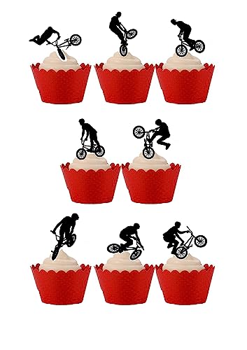 24 Stück Stand Up BMX Fahrrad Radfahren Radfahren Silhouette Essbares Oblatenpapier Kuchendekorationen von Top That