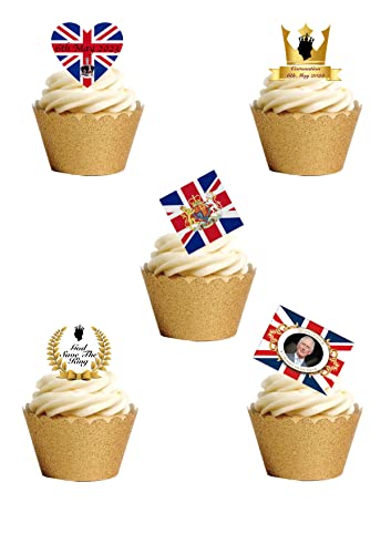 Top That Kuchendekoration aus Esspapier, Motiv: Union Jack und Gold, 24 Stück von Top That