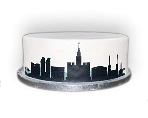 Essbares Deko-Band, schwarz-weiß, Silhouette, Mekka, Stadt, Skyline, perfekt zum Dekorieren größerer Kuchen, einfach zu verwenden von Top That