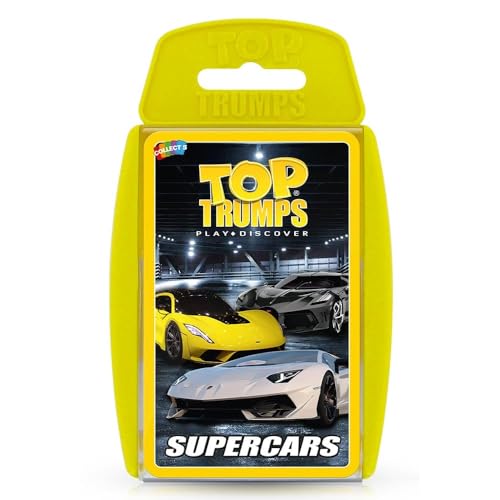 Top Trumps Supercars klassisches Kartenspiel, erfahren Sie Fakten über die Aston Martin DBS, McLaren Senna und Bugatti Chiron in diesem pädagogischen Spiel, Geschenke und Spielzeug für Jungen und von Top Trumps