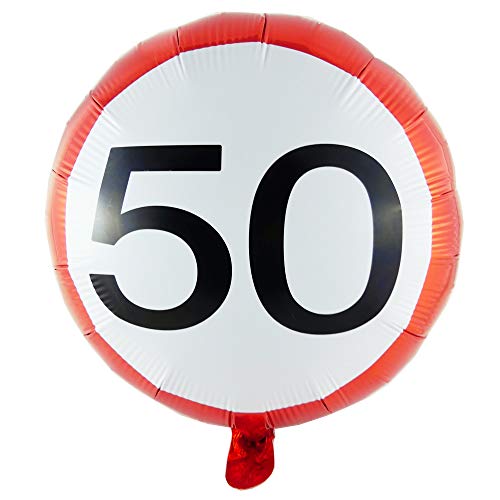 Folienballon 45cm rund, Verkehrsschild 50, Straßenschild, Luftballon, mit und ohne Heliumfüllung (ohne Heliumfüllung) von TOP TEN