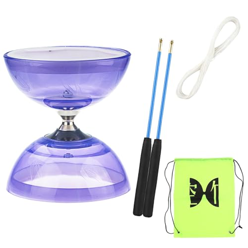 TopHomer Diabolo Freiläufer mit kugellager Dreifache Lagerung Jonglier-Set, 4 Farben Dreifach Gelagertes Diabolo mit Ersatzschnur 10m, Profi-Stange, Netzbeutel, Violett von TopHomer