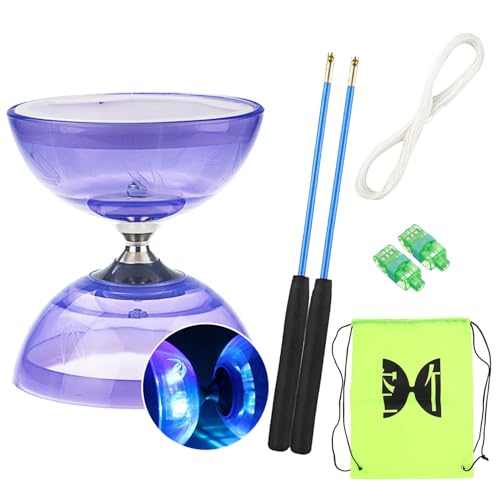 Diabolo Freiläufer mit kugellager Dreifache Lagerung Set, 4 Farben Blinkendes Dreifachlager-Diabolo mit Ersatzseil 10m, Profi-Stange, Netzbeutel von TopHomer