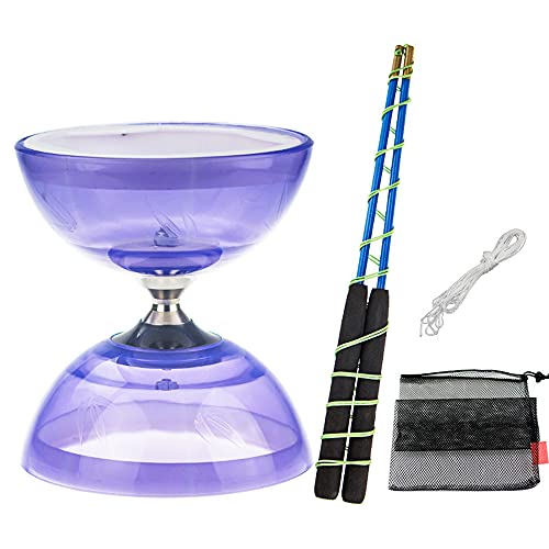 TopHomer Diabolo Jonglier-Set, Diabolo, 3fach-Kugellager, für Anfänger und Profis, mit Ersatzkordel (10 m, Profistange, Violett, leuchtendes Modell) von TopHomer