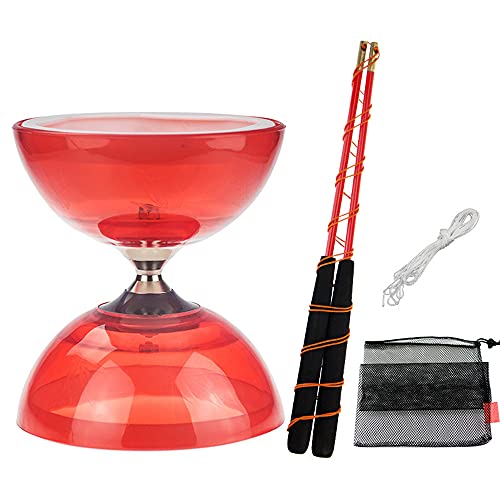 TopHomer Diabolo Jonglier-Set, Diabolo, 3fach-Kugellager, für Anfänger und Profis, mit Ersatzkordel (10 m, Profistange, leuchtendes Modell) von TopHomer