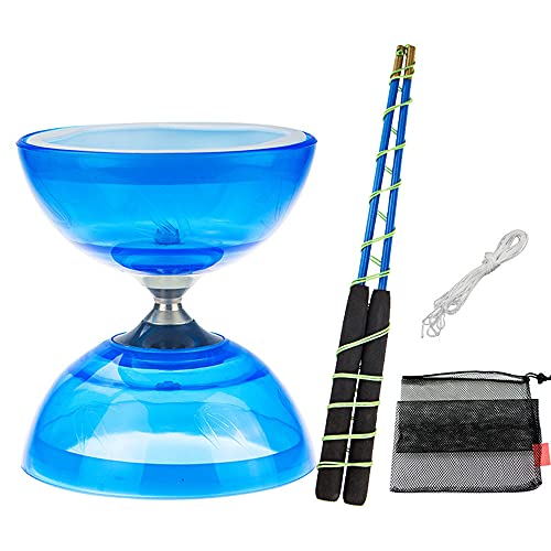 TopHomer Diabolo Jonglier-Set, Diabolo, 3fach-Kugellager, für Anfänger und Profis, mit Ersatzkordel (10 m, professionelle Stange), Blau, leuchtendes Modell von TopHomer