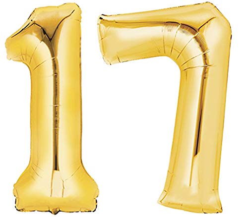 Folienballon Zahl 17 XL Gold ca. 70 cm hoch - Zahlenballon für Ihre Geburstagsparty, Jubiläum oder sonstige feierliche Anlässe (Zahl 17) von TopTen