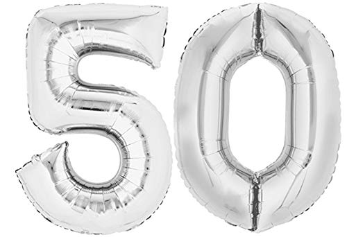 TopTen Folienballon Zahl 50 XL Silber ca. 70 cm hoch - Zahlenballon für Ihre Geburstagsparty, Jubiläum oder sonstige feierliche Anlässe (Zahl 50) von TopTen