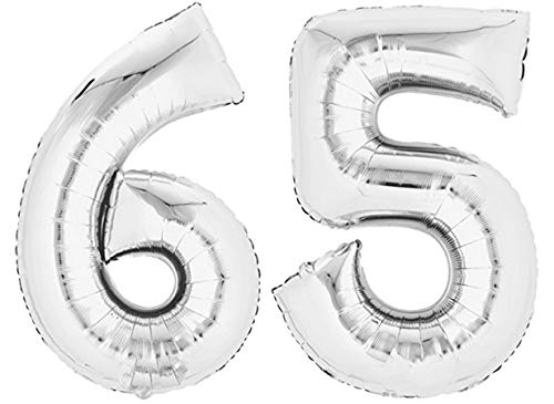 TopTen Folienballon Zahl 65 XL Silber ca. 70 cm hoch - Zahlenballon für Ihre Geburstagsparty, Jubiläum oder sonstige feierliche Anlässe (Zahl 65) von TopTen