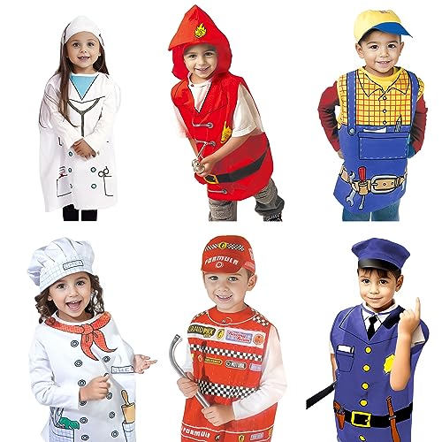 TOPTIE 6 Sets Rollenspiel Kostüm Karriere Weste mit Hut Fancy Dress für Dress Up Party- 3-8 Jahre Alt von TopTie