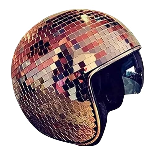 Discokugel Hüte mit Einziehbarem Visier Disco Ball Helm Glitter Mirror Glass Disco Helme Discokugel Spiegelhut Disco Dekor Helme Neuheit Party Hut DJ-Club, Bühne, Bar, Party, Hochzeit,Rose Gold von Topassion