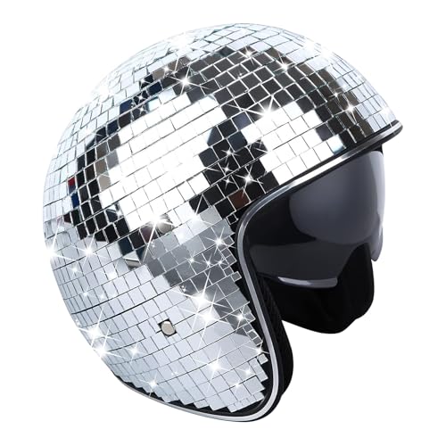 Discokugel Hüte mit Einziehbarem Visier Disco Ball Helm Glitter Mirror Glass Disco Helme Discokugel Spiegelhut Disco Dekor Helme Neuheit Party Hut DJ-Club, Bühne, Bar, Party, Hochzeit,Silver von Topassion