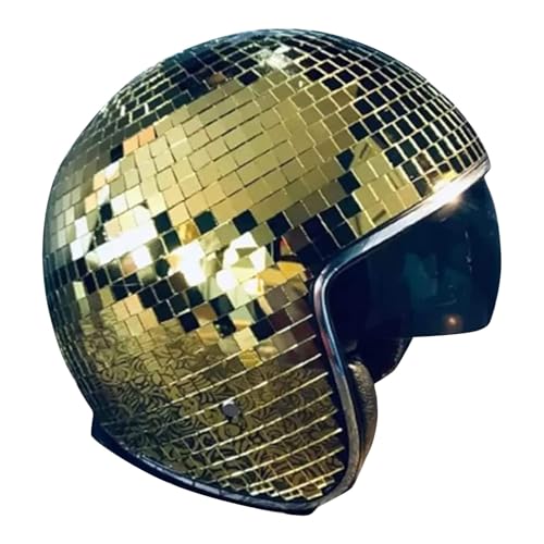 Topassion 2025 New Discokugel Hüte Disco Dekor Helme mit Einziehbarem Visier Glitzer Spiegel Glas Discokugel Hut Helm Damen Herren DJ Club Bühne Bar Party Hochzeit Dance Klassische Disco-Kappe,Gold von Topassion