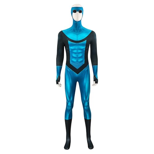 Topassion Anime Invincible Cosplay Kostüm Erwachsene Kinder Mark Grayson Cosplay Jumpsuit Omni-Man Kostüm Bodysuit Atom Eve Outfits Unisex Anime Rollenspiel Anzug Full Set Kleidung Overall(Blue,L) von Topassion