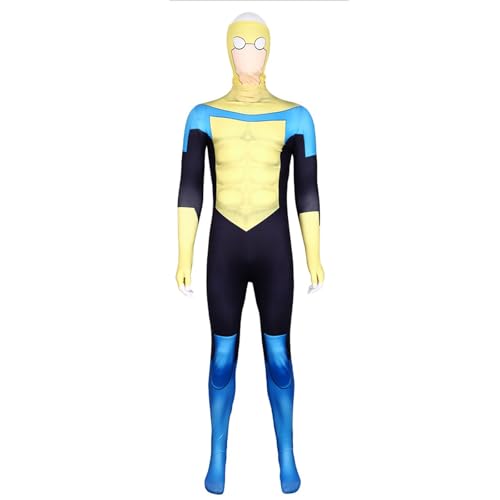 Topassion Invincible Cosplay Overall Omni Man Jumpsuit Cloak Uniform Unisex Cosplay Kostüm Herren Halloween Superheld Bodysuit Outfits Unbesiegbarer Bodysuit Anime Rollenspiel Anzug(Blue,3XL) von Topassion