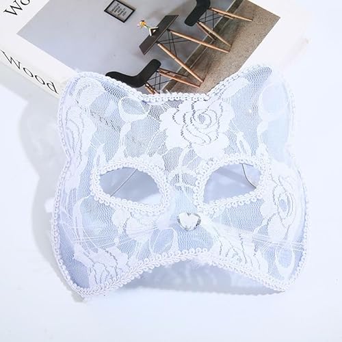 Topcosplay Spitze Maske Fuchs-Maske Maskerade Maske Damen Venezianische Augenmaske Weiß Schwarz Lace Augenmaske für Halloween Kostümparty (Weiß) von Topcosplay