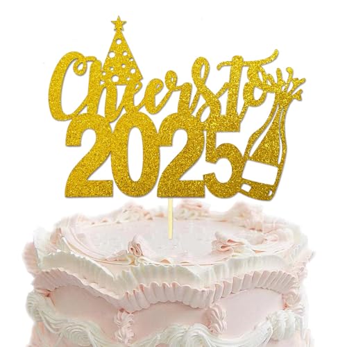 Cheers to 2023 Cake Topper, Gold Glitter Happy New Year Cake Picks für Silvester Weihnachten Urlaub Party Dekorationen von Topfunyy