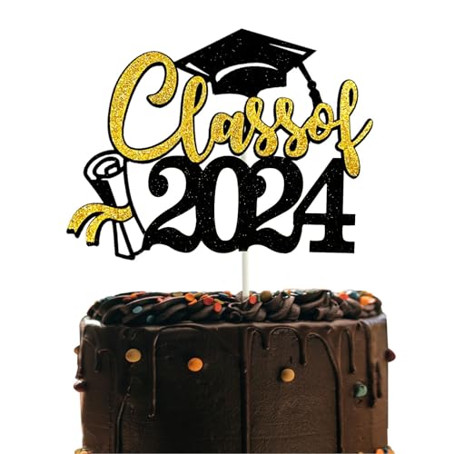 Class of 2023 Cake Topper, Gold Glitter Congrats Grad Cake Topper für 2022 Abschlussfeier / Grade Party Dekorationen (Gold) von Topfunyy