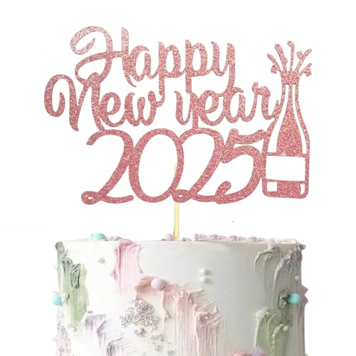 Happy New Year Cake Topper, Rose Gold Glitter Welcome to 2025 Cake Topper, Hello 2025, Cheers to 2025 Cake Picks for Happy New Year Eve Holiday Party Decoration von Topfunyy