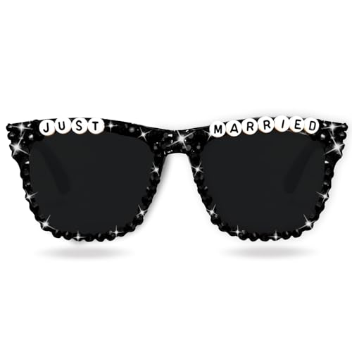 Topfunyy Sonnenbrille für den Bräutigam und die Junggesellenparty, schwarz, „Just Married“, Hochzeitsbrille für Männer, Partyzubehör für die Hochzeit von Topfunyy