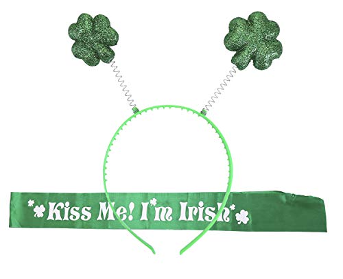 Topfunyy St. Patrick's Day Irish Shamrock Stirnband und Kiss Me I'm Irish Schärpe für St. Patrick's Day Partyzubehör von Topfunyy