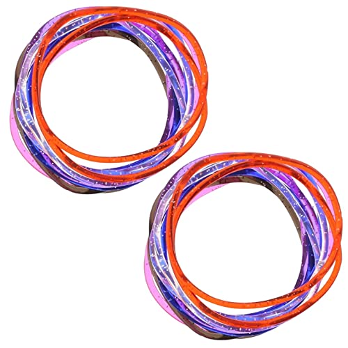 Topkids Accessories Gummi-Armreifen, 24 Stück, für Kinder, Partytüten, Füllstoffe, Gelee, Schmuck, Handgelenkbänder, 80er-Jahre, Neon-90er-Jahre-Kostüm, modische Armbänder (verschiedene Glitzer) von Topkids Accessories