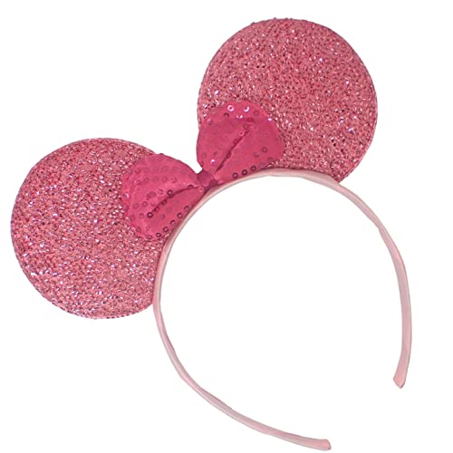 Topkids Accessories Mouse Ears Mice Ears Mouse Ear Headband With Spotty Bow Sparkly Mouse Ears Adult Mouse Ears Kids Mouse Ears On Aliceband (Pink Sparkly Fabric With Fuchsia Sequin Bow) von Topkids Accessories